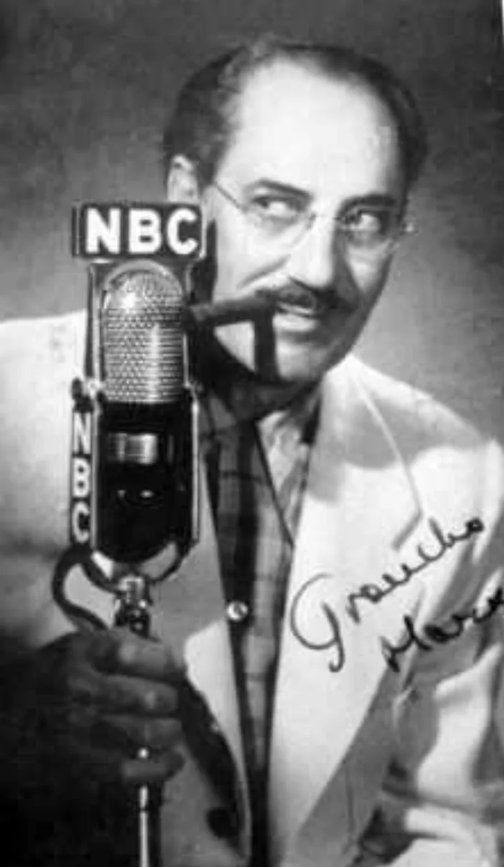 A 1953 postcard advertising the radio program You Bet Your Life with Groucho Marx.